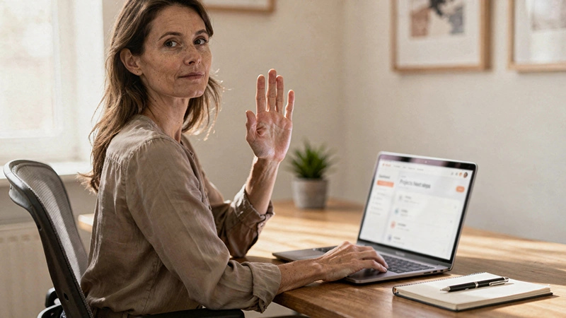 Main levée en signe de pause devant un écran