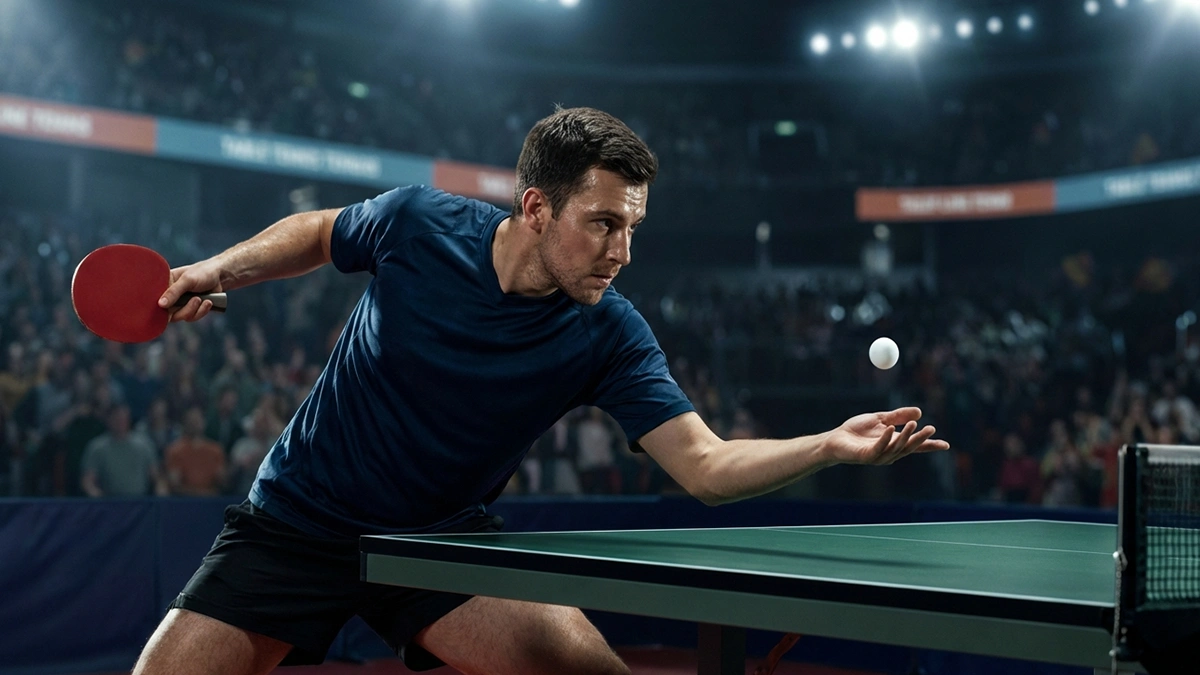 Match professionnel de tennis de table avec joueur en action