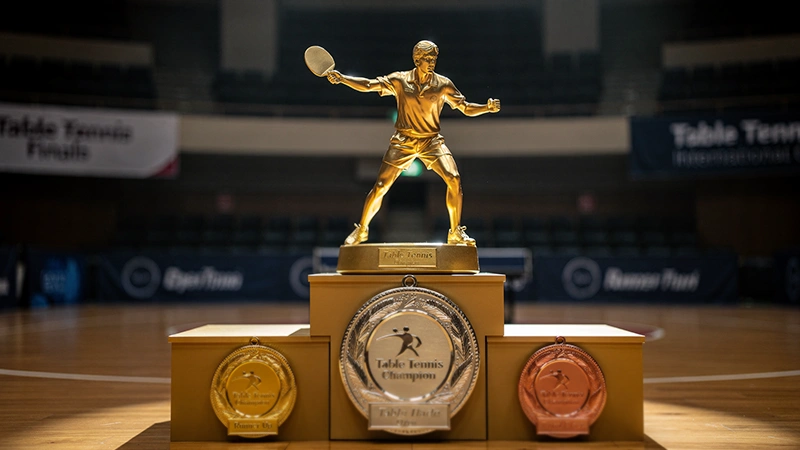 Trophée de championnat de tennis de table avec podium